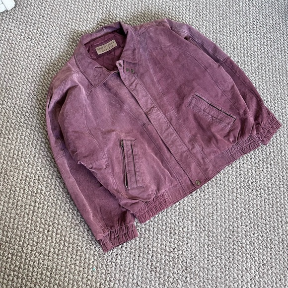 Vintage Purple Leather Bomber Jacket Quilted Men’s 2XL Santa Fe Outback